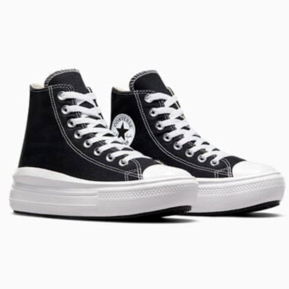 Converse Chuck Taylor All Star Move Leather Platform High-Top Sneakers Black 8 - Picture 1 of 15